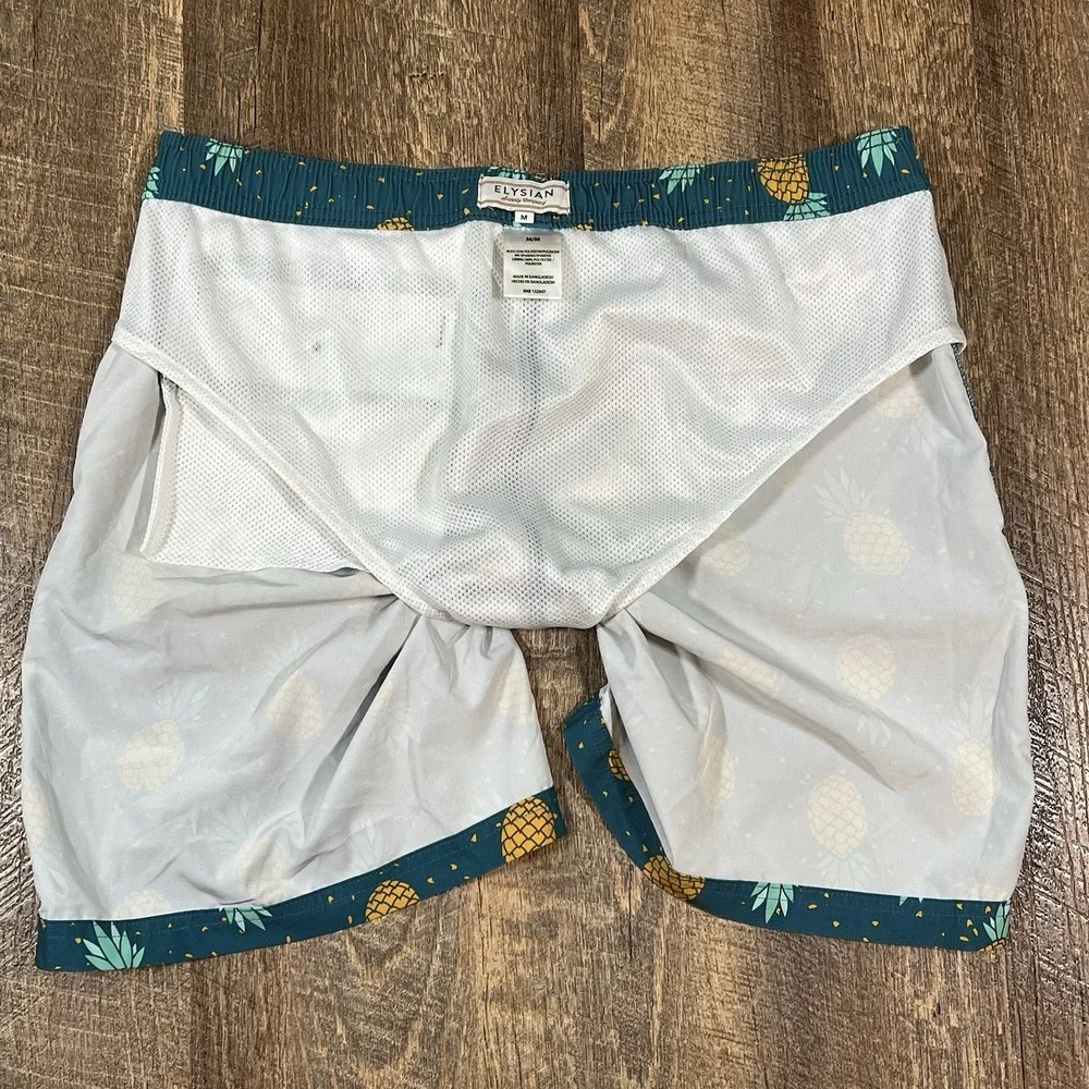Elysian Supply‎ Company Swim Trunks Medium Blue Pineapple AOP Beach Pool Summer